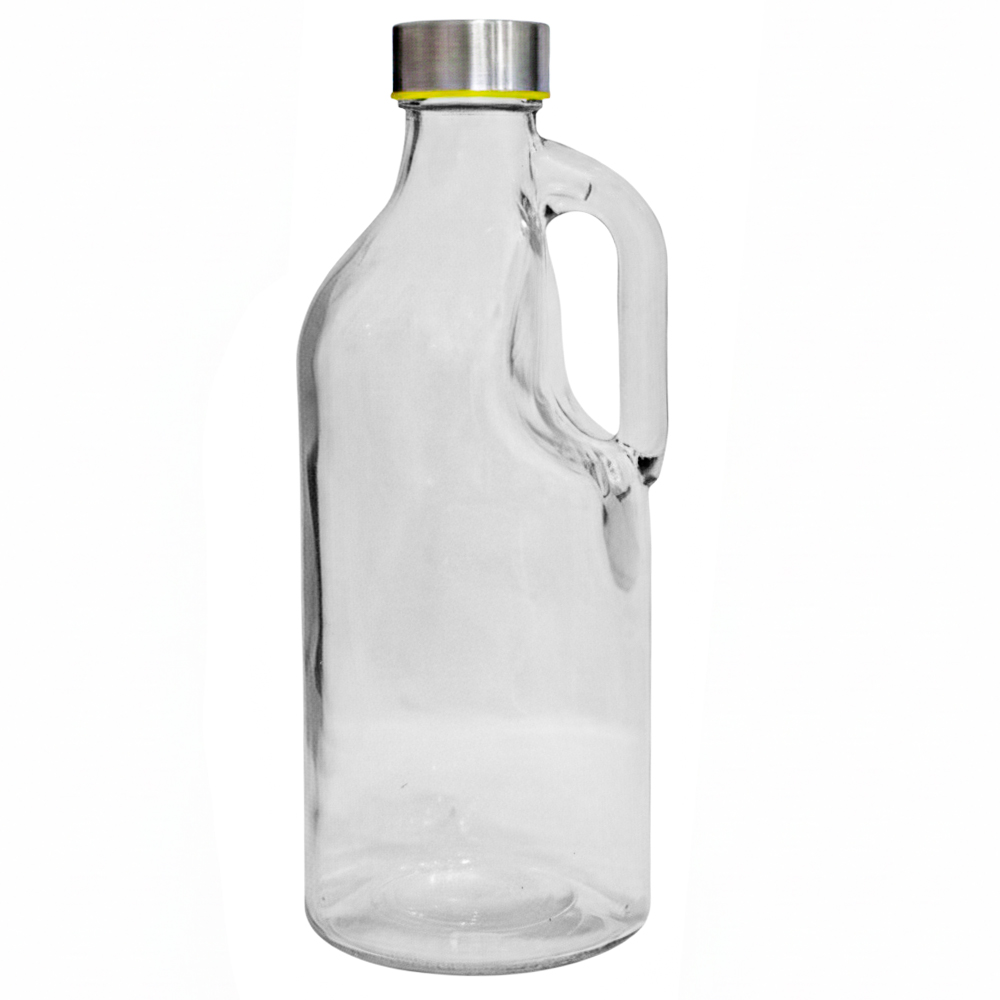GARRAFA ( JARRA ) DE AGUA DE VIDRO COM ALCA + TAMPA DE INOX 1L