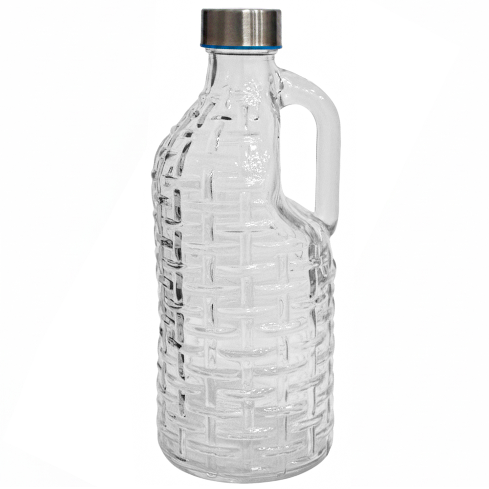 GARRAFA ( JARRA ) DE AGUA DE VIDRO COM ALCA + TAMPA DE INOX 1L