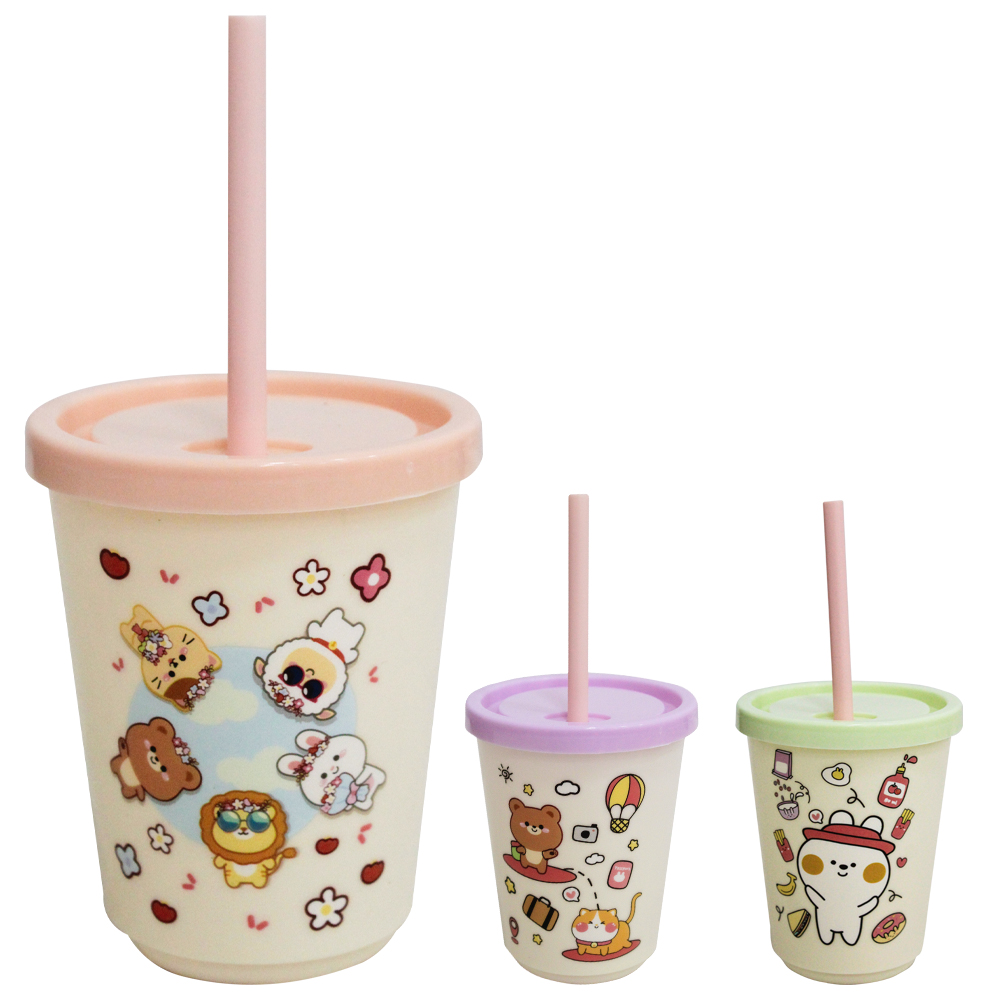 COPO COM TAMPA E CANUDO DE PLASTICO 320ML