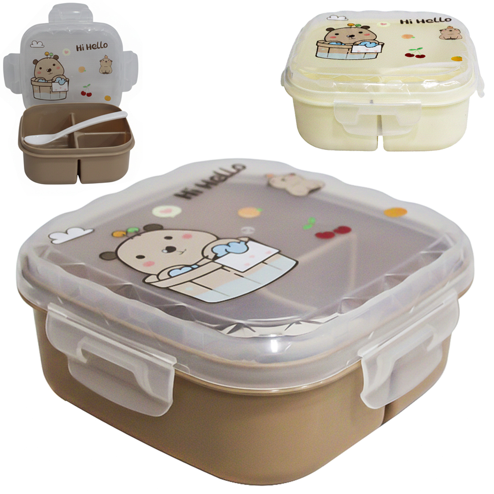 MARMITA DE PLASTICO QUADRADA COM 3 DIVISORIAS + COLHER 6,5X15CM