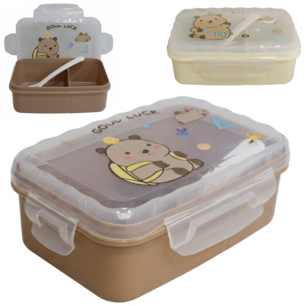 MARMITA DE PLASTICO RETANGULAR COM 2 DIVISORIAS + COLHER 17X12X6,5CM