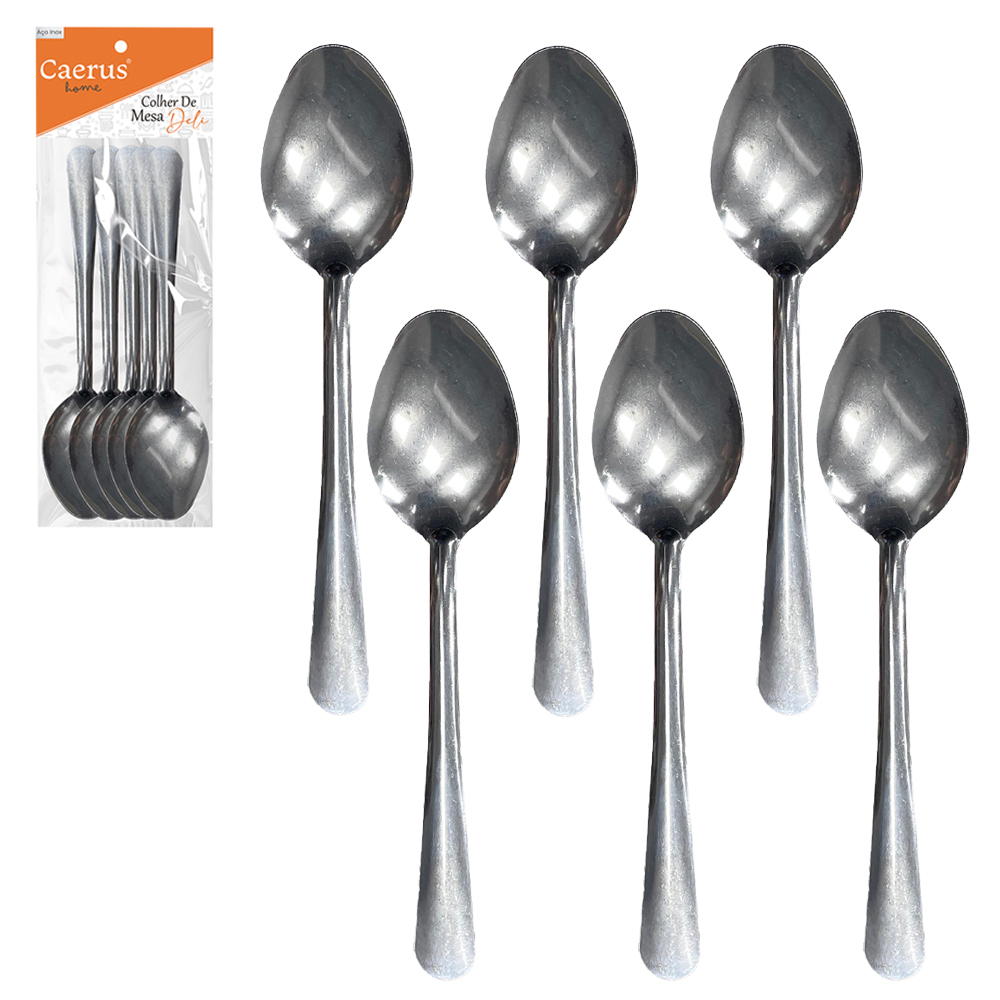 COLHER DE MESA DE INOX DELI COM 6 PECAS 18CM