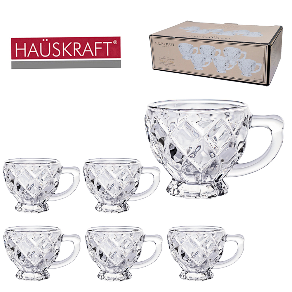JOGO DE CANECA XICARA DE VIDRO PARA CAFE / CAPPUCCINO LINHA SERVIR DIAMOND HAUSKRAFT PREMIUM 6 PECAS 100ML
