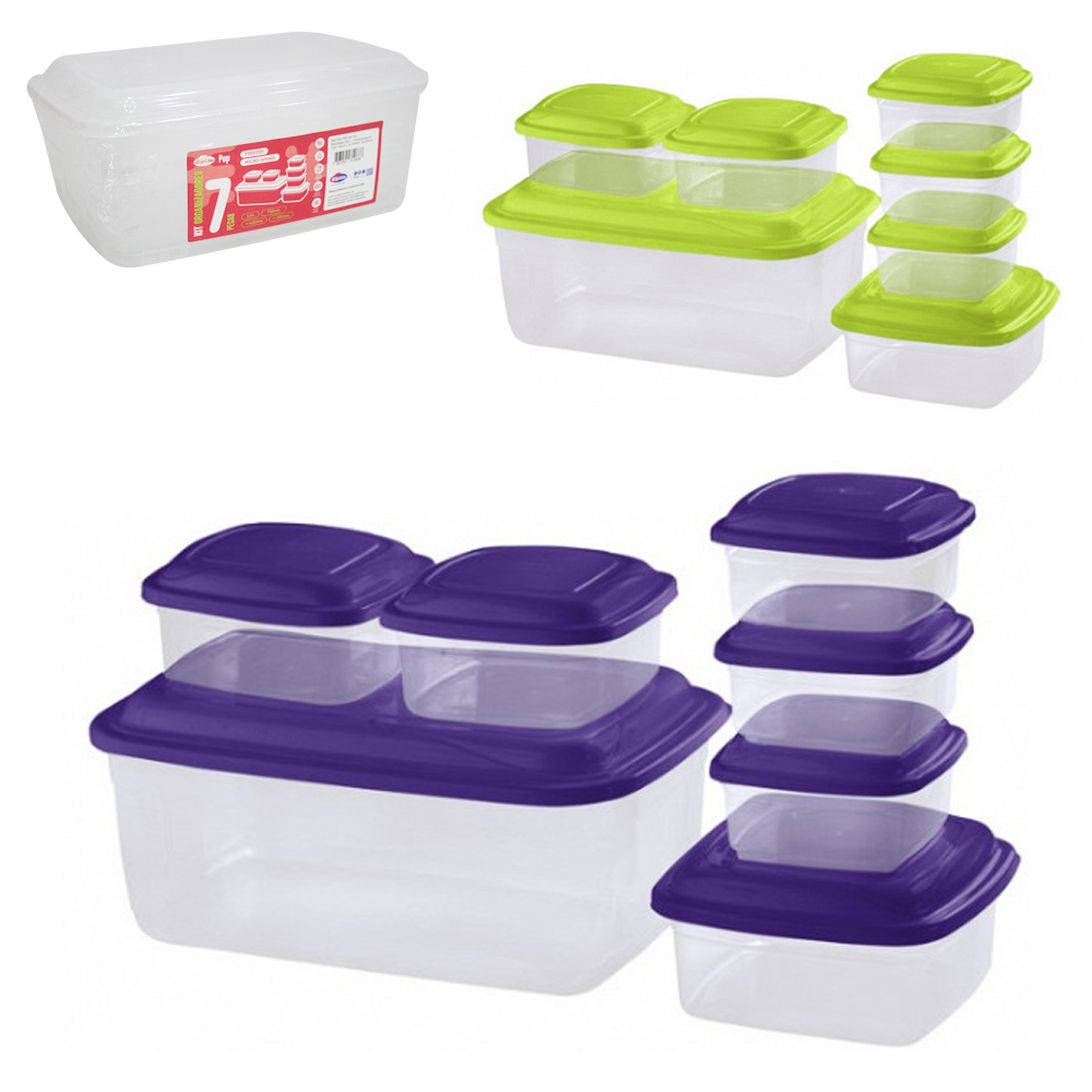CONJUNTO DE ORGANIZADOR DE PLASTICO RETANGULAR / QUADRADO GRADUADO POP COM TAMPA 7 PECAS 3600 / 750 / 400 / 200ML