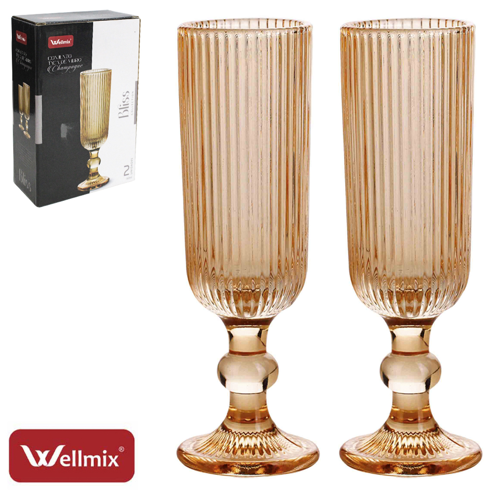 JOGO DE TACA DE VIDRO PARA CHAMPANHE CHAMPAGNE BLISS COLLECTION AMBAR COM 2 PECAS 160ML