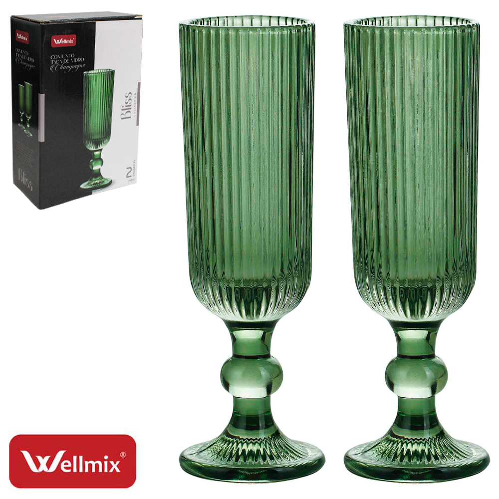 JOGO DE TACA DE VIDRO PARA CHAMPANHE CHAMPAGNE BLISS COLLECTION VERDE ESCURO COM 2 PECAS 160ML
