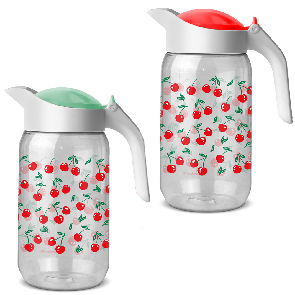 JARRA DE PLASTICO CEREJA COM TAMPA 1,2L