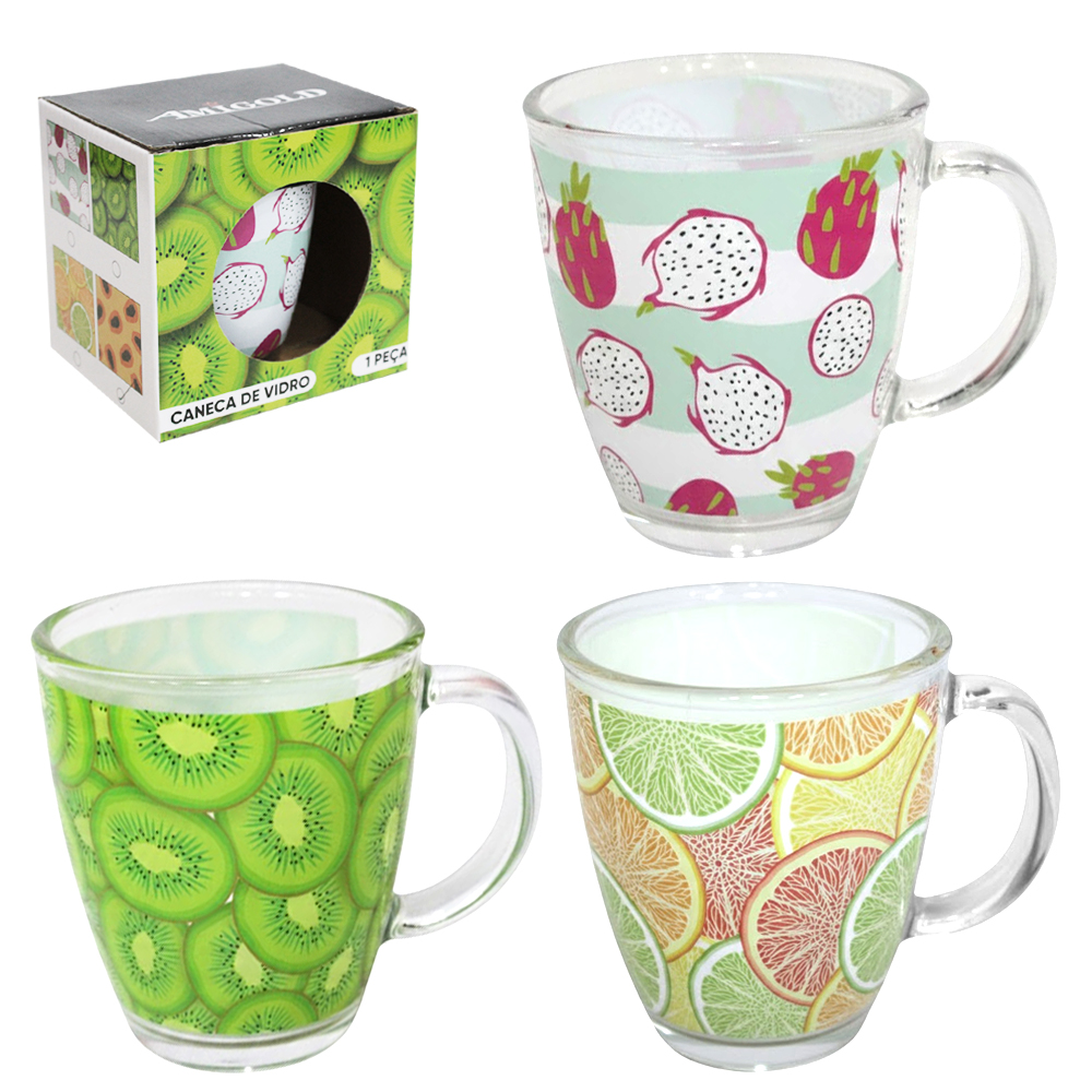 CANECA XICARA DE VIDRO FRUTAS 380ML
