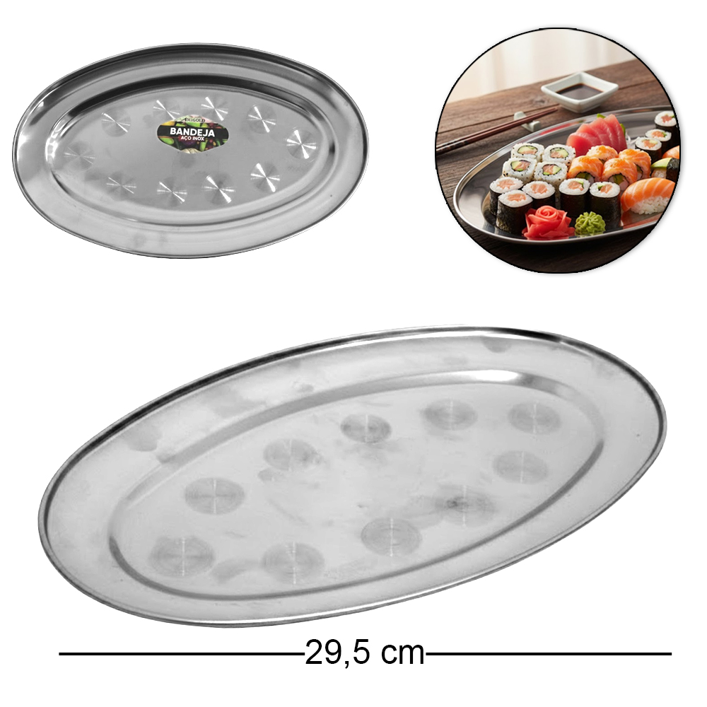 BANDEJA DE INOX TRAVESSA OVAL RASA 29,5X18CM
