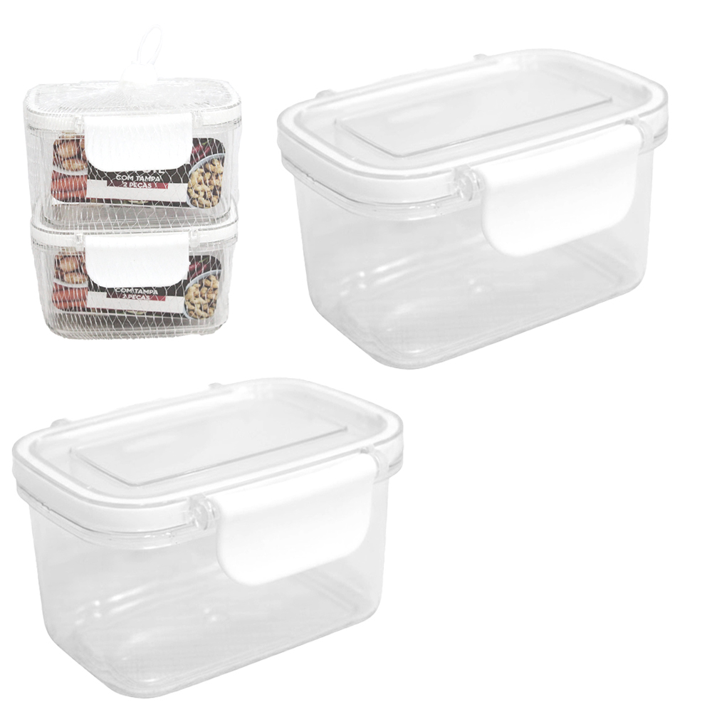 CONJUNTO DE MINI POTE DE PLASTICO PET FLEXIVEL RETANGULAR COM TAMPA HERMETICA E TRAVA 2 PECAS 150ML NA REDE