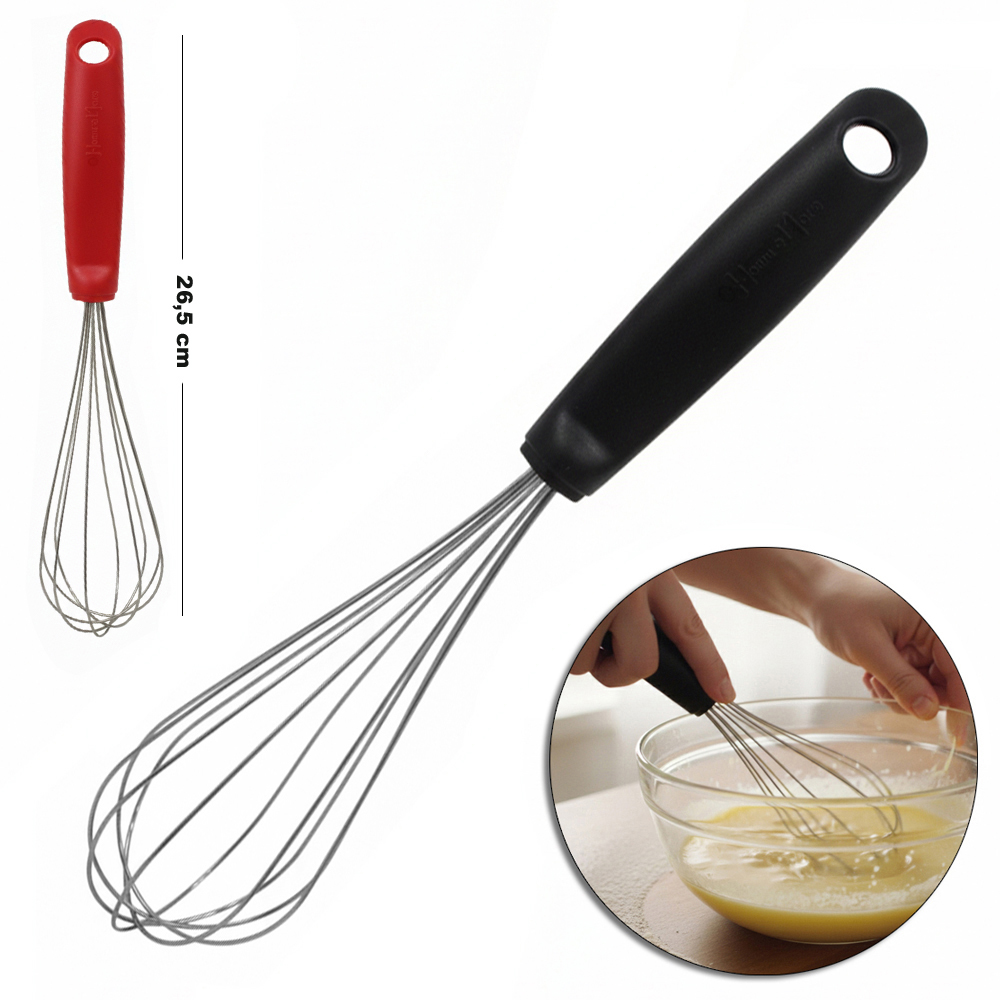 BATEDOR DE CLARA FOUET MANUAL DE INOX CABO PLASTICO VERMELHO E PRETO BLACK LINE 26,5X6CM