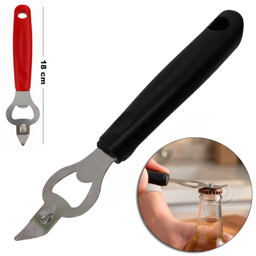 ABRIDOR DE GARRAFA / LATA DE INOX CABO PLASTICO VERMELHO E PRETO BLACK LINE 18CM