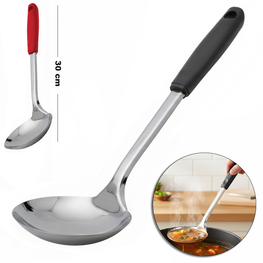 CONCHA DE INOX CABO PLASTICO VERMELHO E PRETO BLACK LINE 30X9CM