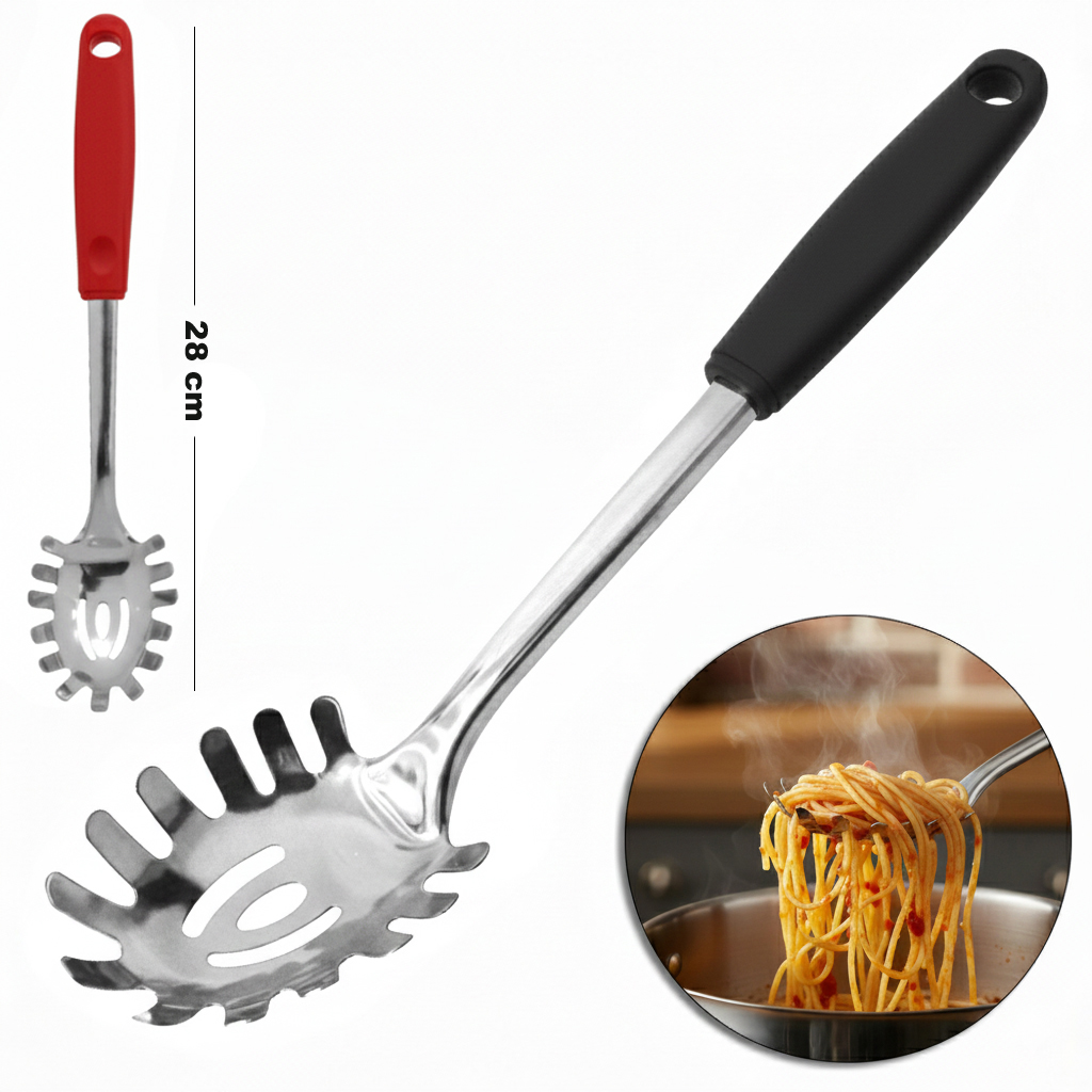 PEGADOR DE MASSAS DE INOX CABO PLASTICO VERMELHO E PRETO BLACK LINE 28X6CM