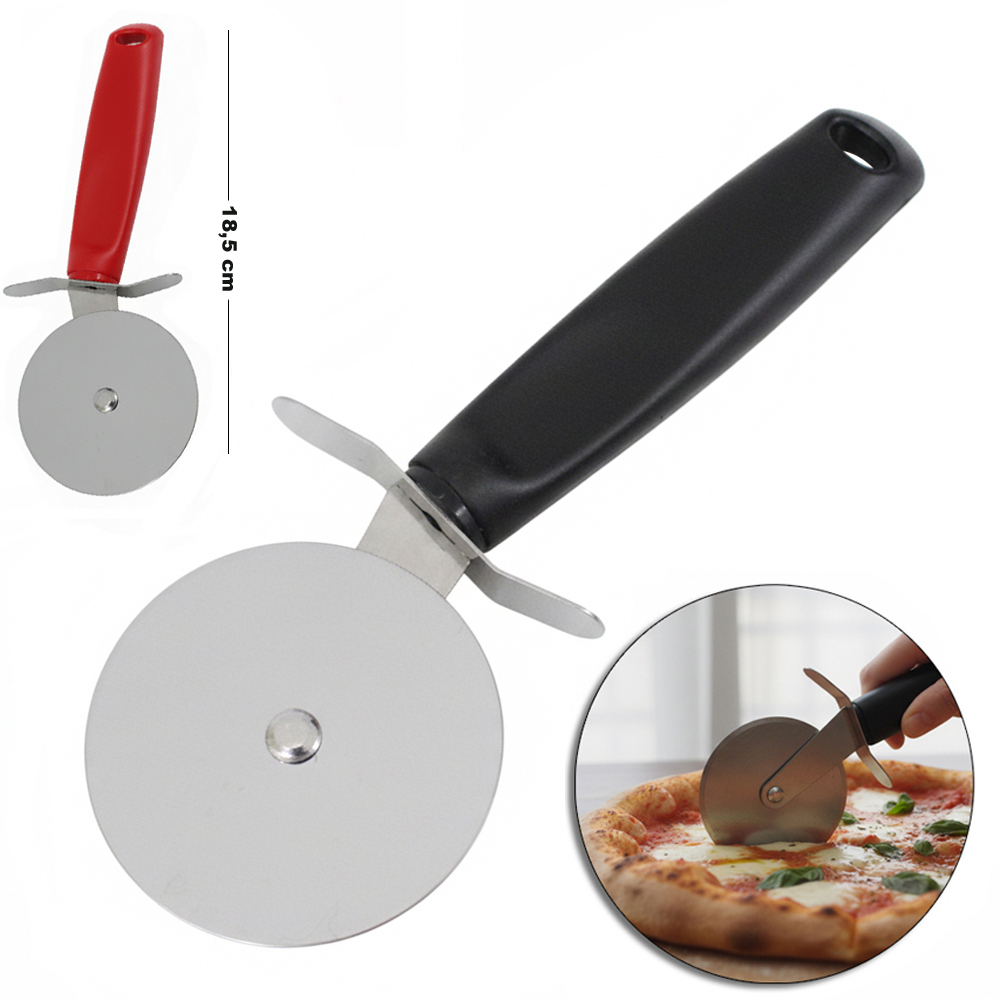 CARRETILHA CORTADOR DE PIZZA DE INOX CABO PLASTICO VERMELHO E PRETO BLACK LINE 18,5X8CM