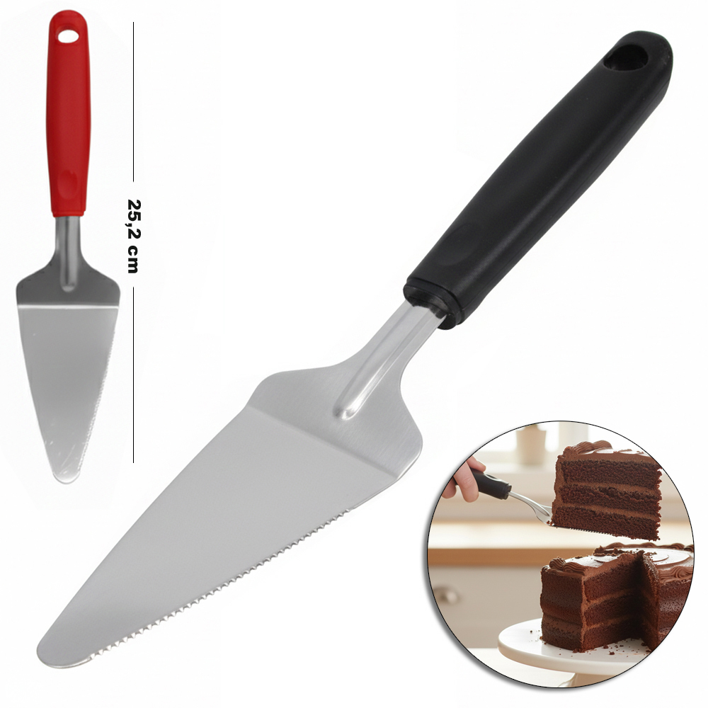 ESPATULA DE BOLO DE INOX CABO PLASTICO VERMELHO E PRETO BLACK LINE 25,2X6CM
