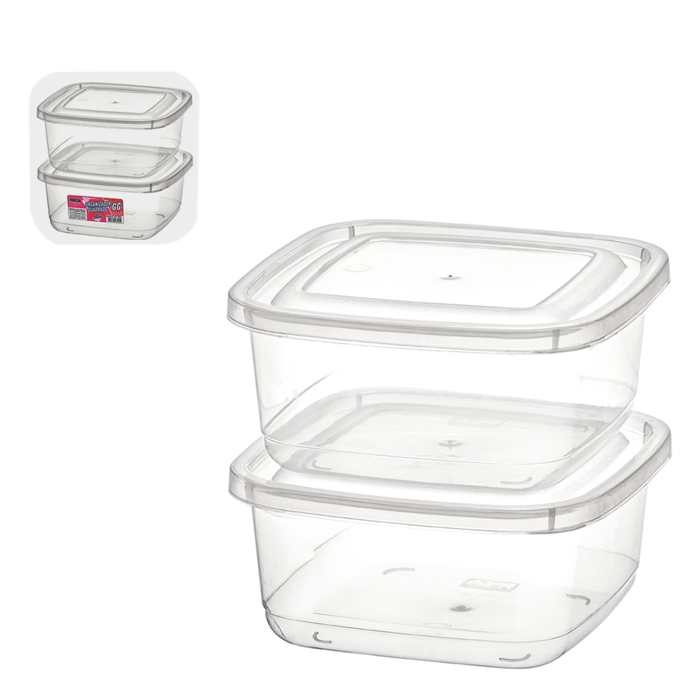 CONJUNTO DE ORGANIZADOR DE PLASTICO QUADRADO PLUS GG TRANSPARENTE COM 2 PECAS 1L