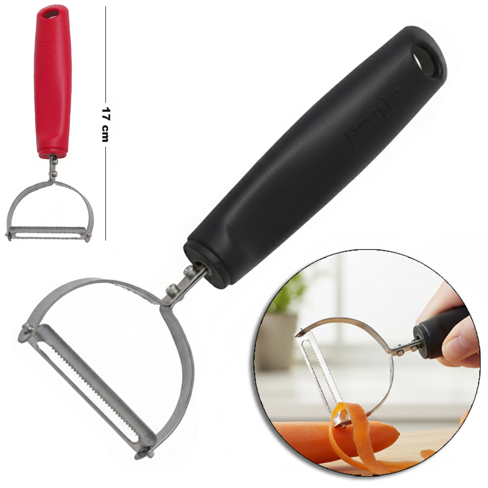 CORTADOR DESCASCADOR DE LEGUMES / FRUTAS DE INOX CABO PLASTICO VERMELHO E PRETO BLACK LINE 17X5,5CM