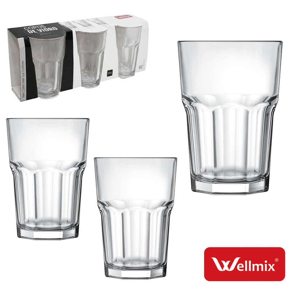 JOGO DE COPO DE VIDRO VITAMINA TREVI COM 3 PECAS 350ML