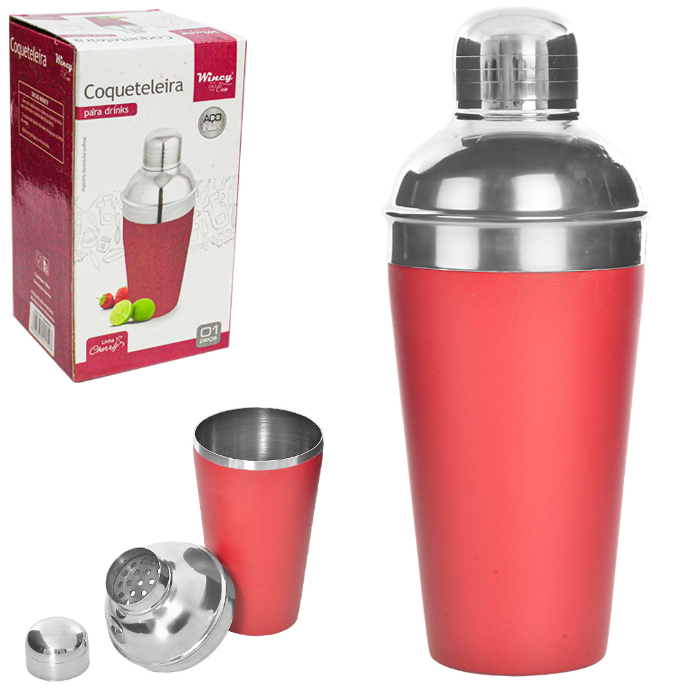 COQUETELEIRA SHAKEIRA DE INOX CHERRY VERMELHO 500ML