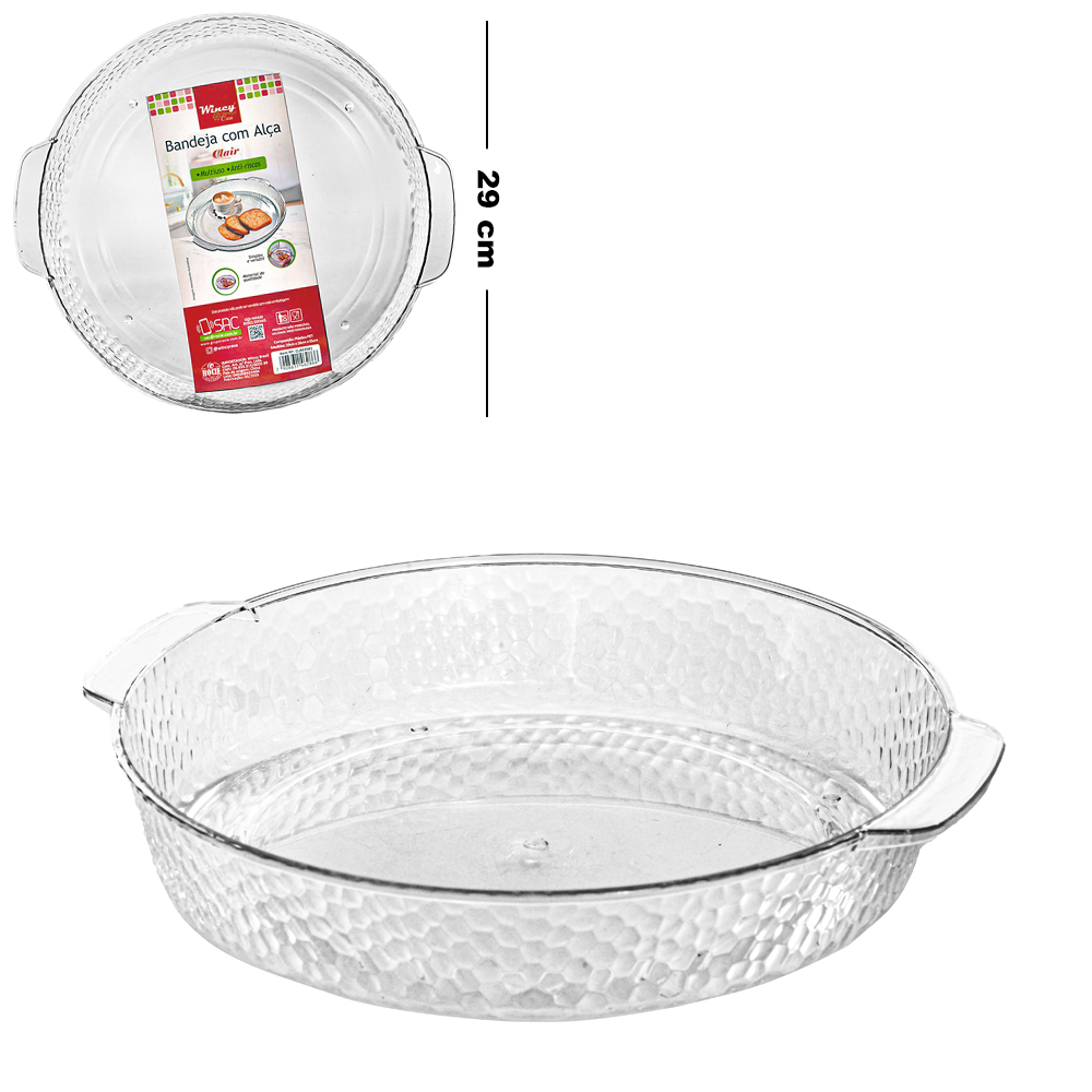 BANDEJA DE PLASTICO PET FLEXIVEL REDONDA COM ALCA CLAIR 29X26X5CM