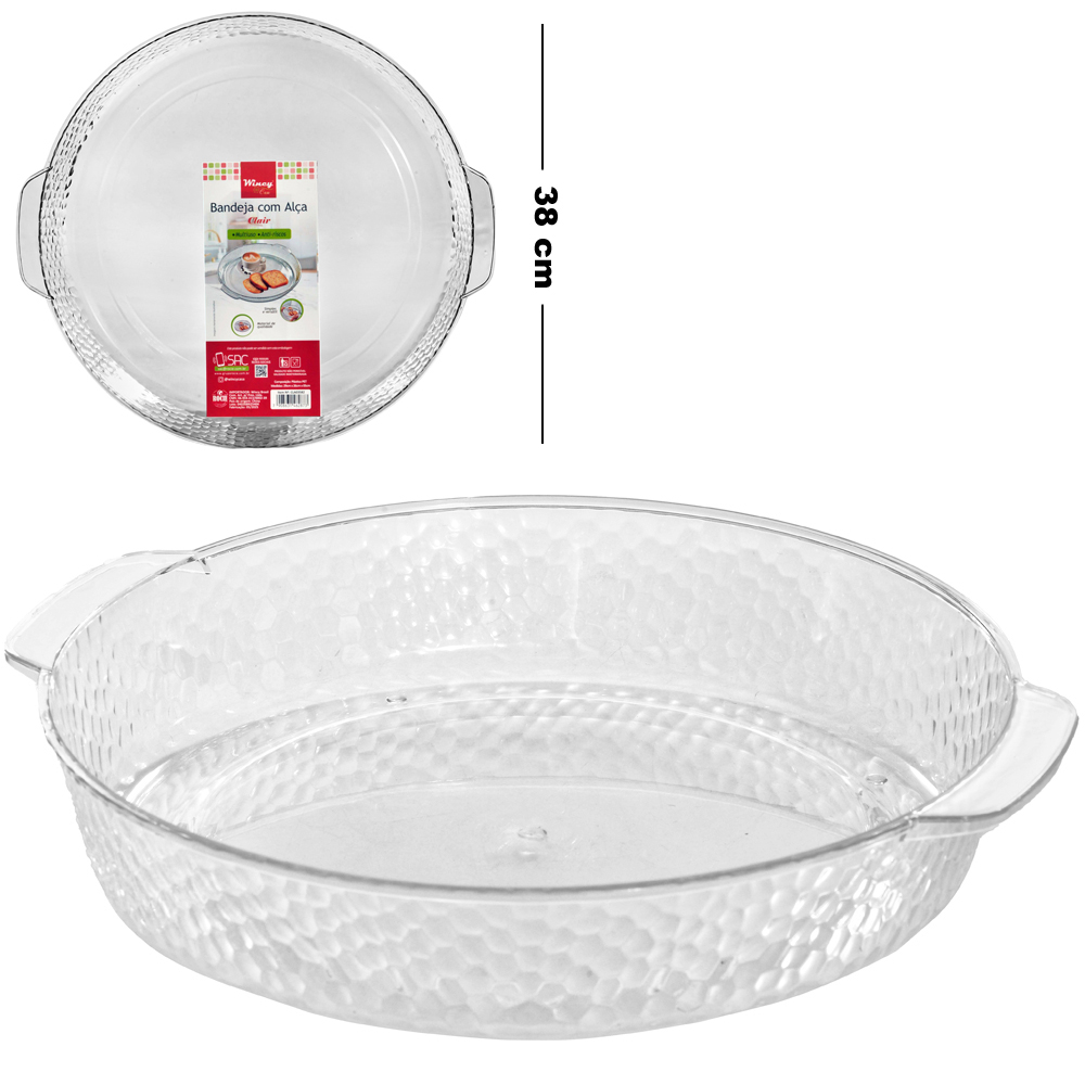 BANDEJA DE PLASTICO PET FLEXIVEL REDONDA COM ALCA CLAIR 38X35X5CM