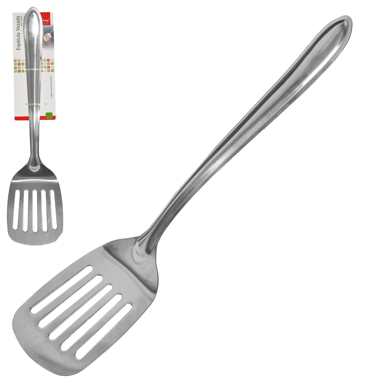 ESPATULA VAZADA DE INOX 34X8CM