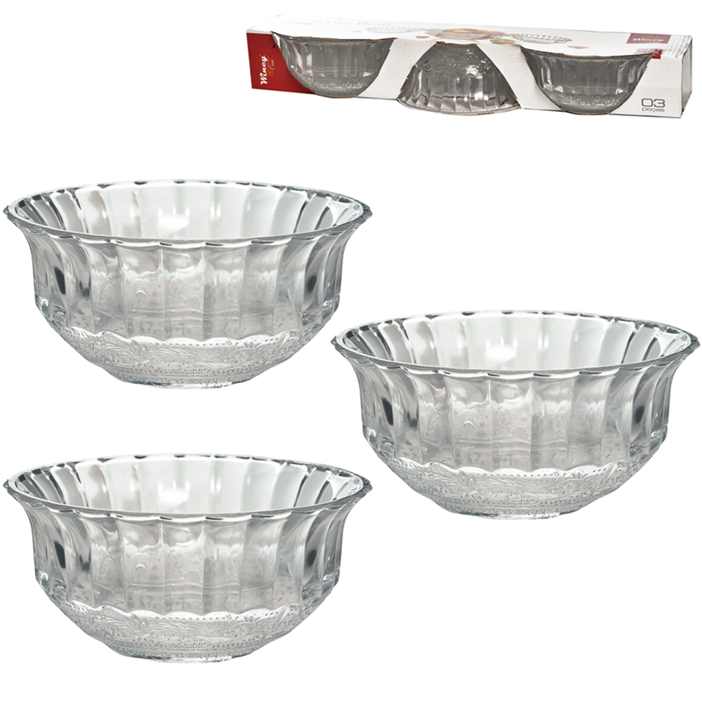 JOGO DE TIGELA DE VIDRO REDONDA PARA SOBREMESA BOWL KONIA TRANSPARENTE COM 3 PECAS 200ML