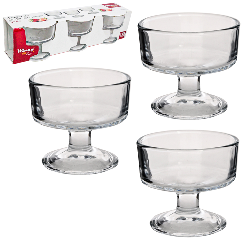 JOGO DE TACA DE VIDRO REDONDA PARA SOBREMESA TULIP COM 3 PECAS 165ML