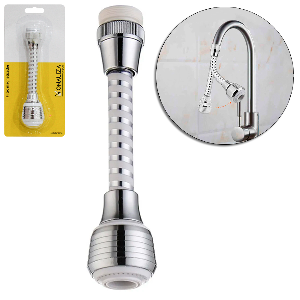 CHUVEIRINHO BICO AREJADOR PARA TORNEIRA LONGO CROMADO COM BRANCO 15X3,5CM