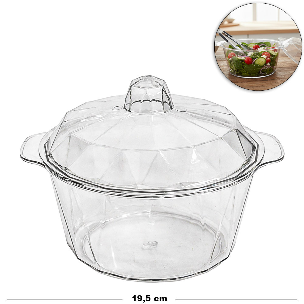 POTE SALADEIRA DE PLASTICO PET FLEXIVEL REDONDO COM ALCA + TAMPA FACILE 1050ML 19X13X16CM DE Ø
