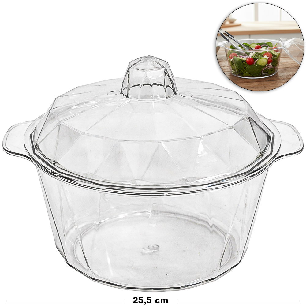POTE SALADEIRA DE PLASTICO PET FLEXIVEL REDONDO COM ALCA + TAMPA FACILE 2800ML 25,5X17,5X22CM DE Ø