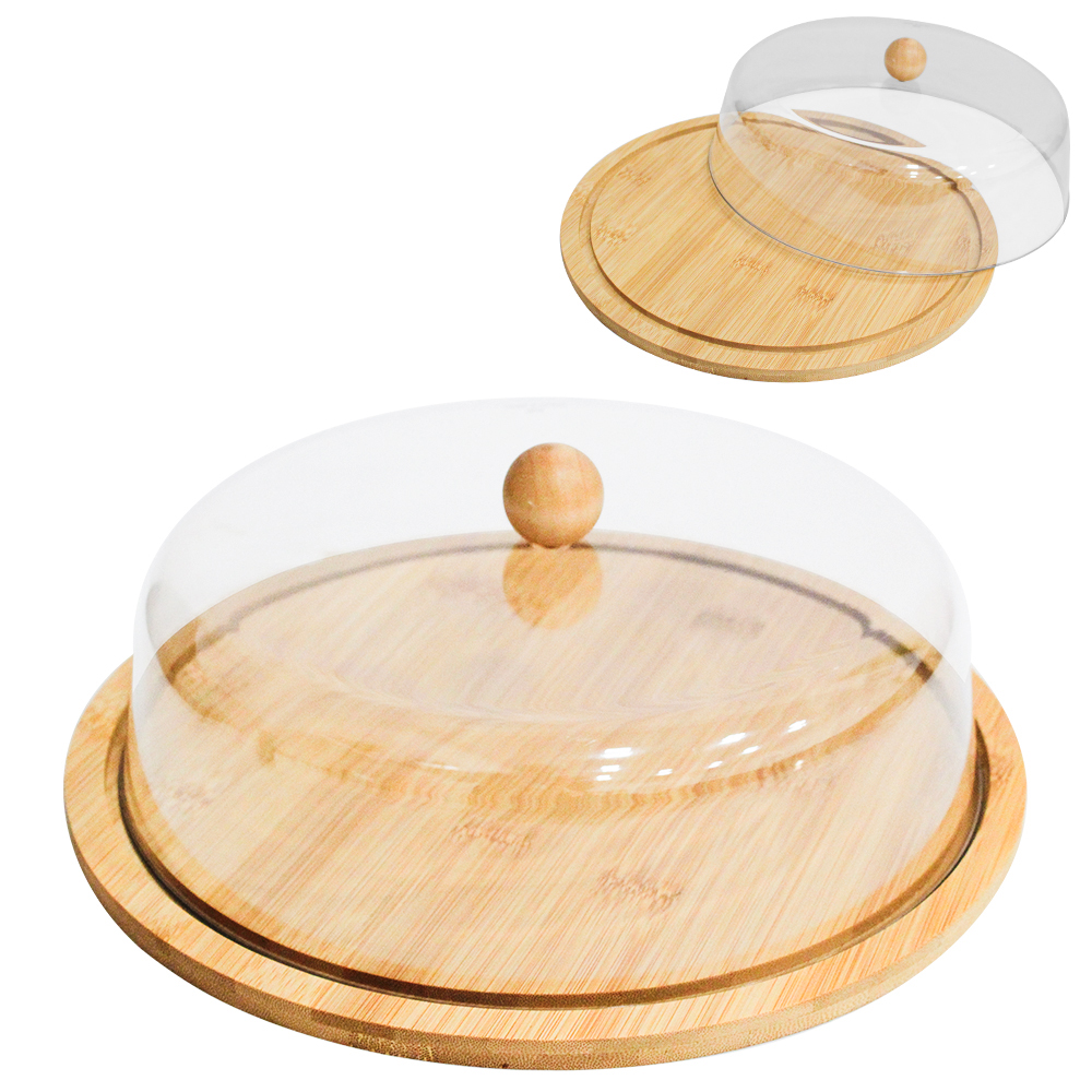 BOLEIRA DE BAMBU COM TAMPA DE PLASTICO PET 10,2X28,2CM DE Ø