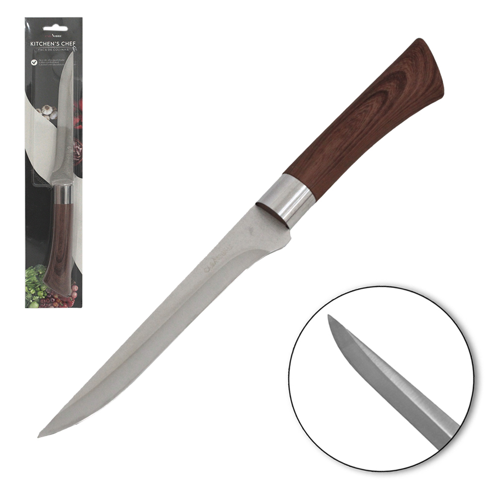 FACA DE COZINHA DE INOX 6'' CABO EMBORRACHADO TIPO MADEIRA PROFISSIONAL CASA NOBRE KITCHEN'S CHEF