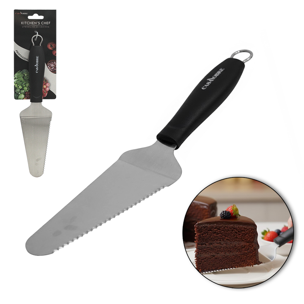 ESPATULA DE BOLO DE INOX CABO PLASTICO PRETO CASA NOBRE KITCHEN'S CHEF PROFISSIONAL 27,5X6CM