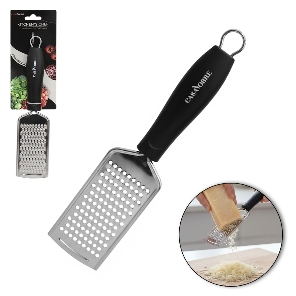 RALADOR DE INOX 1 FACE CABO PLASTICO PRETO CASA NOBRE KITCHEN'S CHEF PROFISSIONAL 25X5,5CM