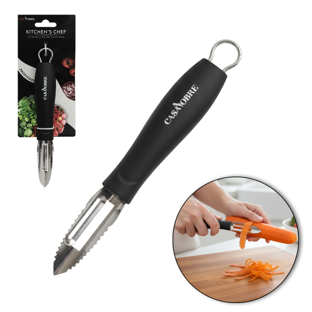 CORTADOR DESCASCADOR DE LEGUMES / FRUTAS DE INOX CABO PLASTICO PRETO CASA NOBRE KITCHEN'S CHEF PROFISSIONAL