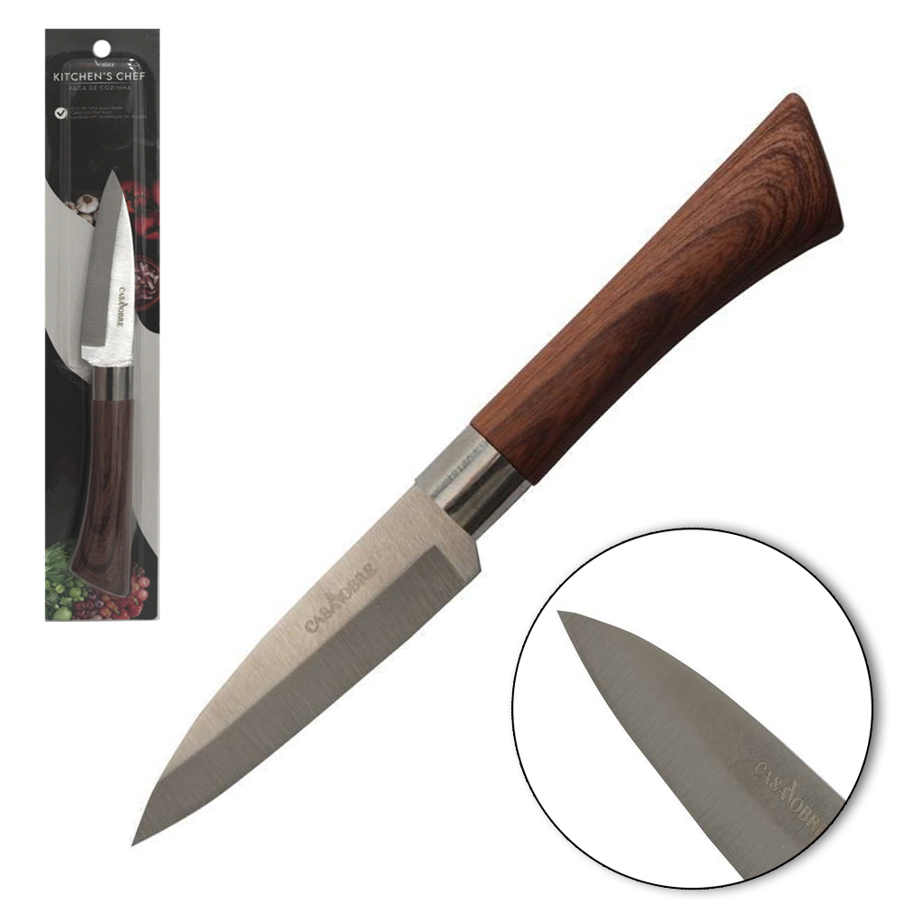 FACA DE LEGUMES DE INOX 3,5'' CABO EMBORRACHADO TIPO MADEIRA PROFISSIONAL CASA NOBRE KITCHEN'S CHEF