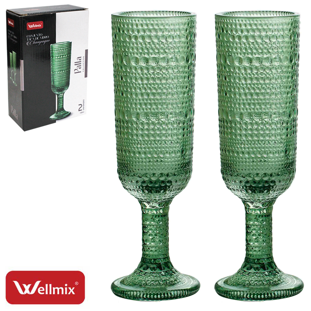 JOGO DE TACA DE VIDRO PARA CHAMPANHE CHAMPAGNE PALLA COLLECTION VERDE ESCURO COM 2 PECAS 160ML