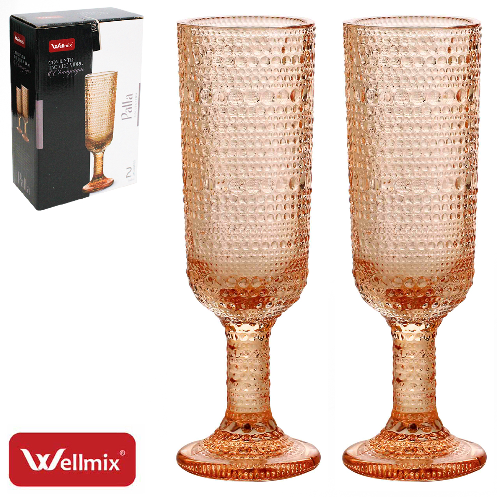 JOGO DE TACA DE VIDRO PARA CHAMPANHE CHAMPAGNE PALLA COLLECTION AMBAR COM 2 PECAS 160ML