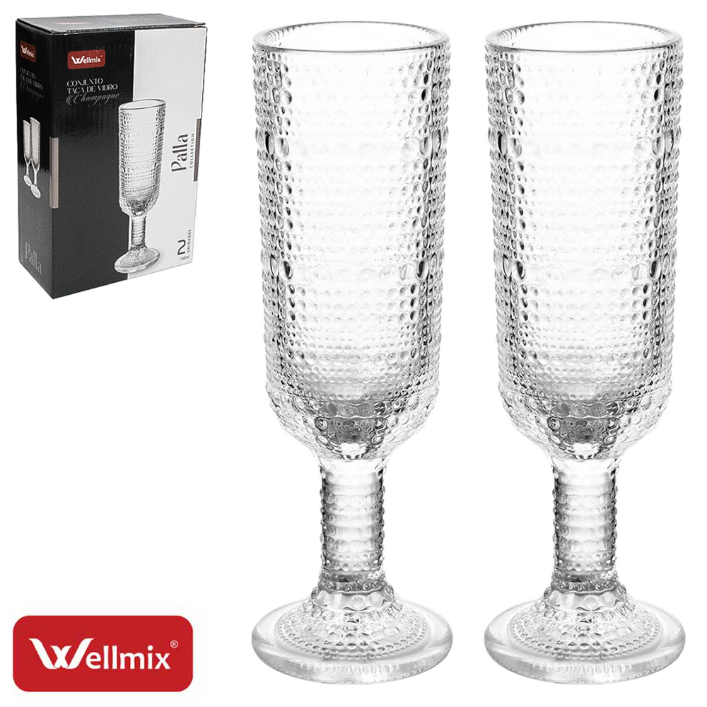 JOGO DE TACA DE VIDRO PARA CHAMPANHE CHAMPAGNE PALLA COLLECTION TRANSPARENTE COM 2 PECAS 160ML