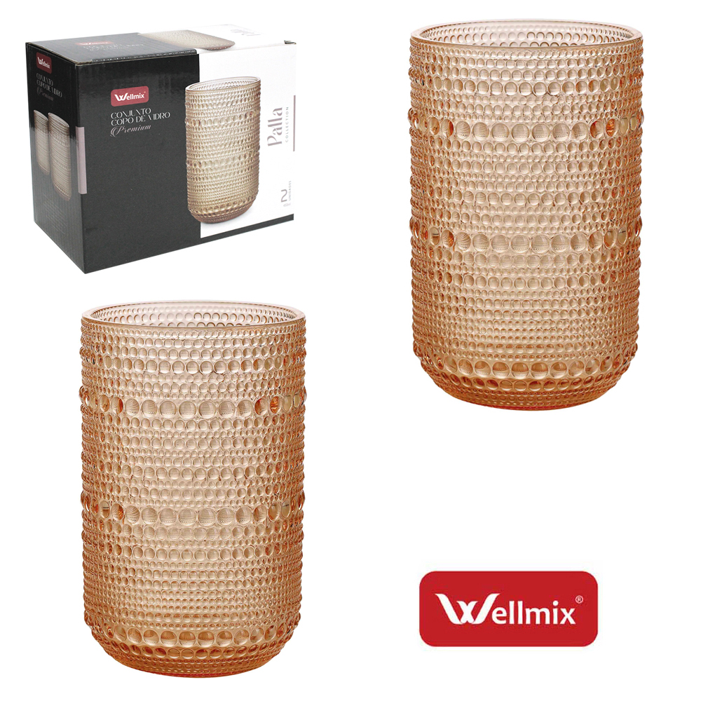 JOGO DE COPO DE VIDRO PREMIUM PALLA COLLECTION AMBAR COM 2 PECAS 450ML