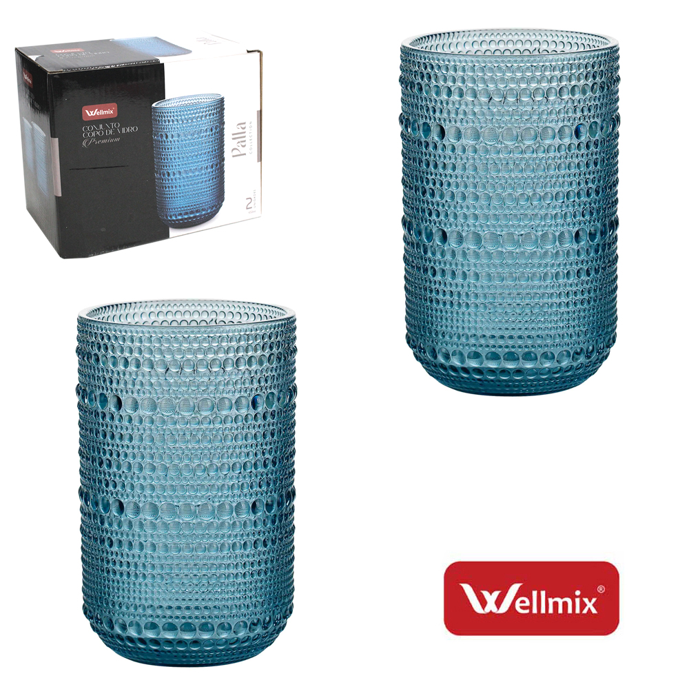 JOGO DE COPO DE VIDRO PREMIUM PALLA COLLECTION AZUL ESCURO COM 2 PECAS 450ML