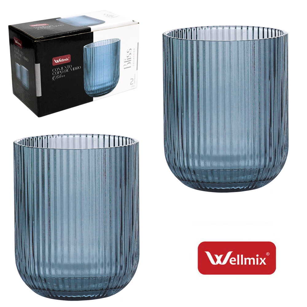 JOGO DE COPO DE VIDRO PREMIUM BLISS COLLECTION AZUL ESCURO COM 2 PECAS 280ML