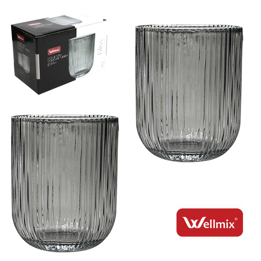 JOGO DE COPO DE VIDRO PREMIUM BLISS COLLECTION PRETO FUME COM 2 PECAS 280ML