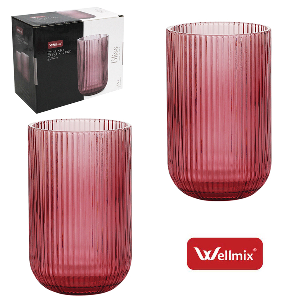 JOGO DE COPO DE VIDRO PREMIUM BLISS COLLECTION MARSALA COM 2 PECAS 450ML