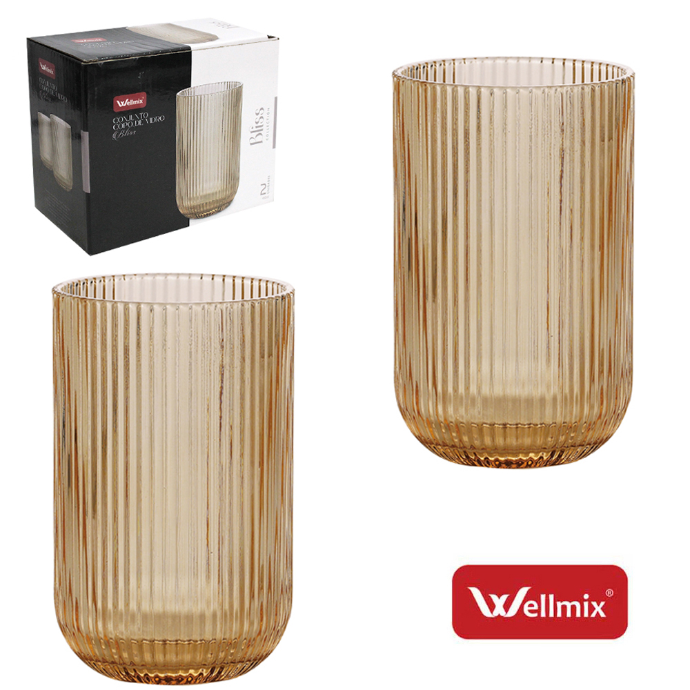 JOGO DE COPO DE VIDRO PREMIUM BLISS COLLECTION AMBAR COM 2 PECAS 450ML