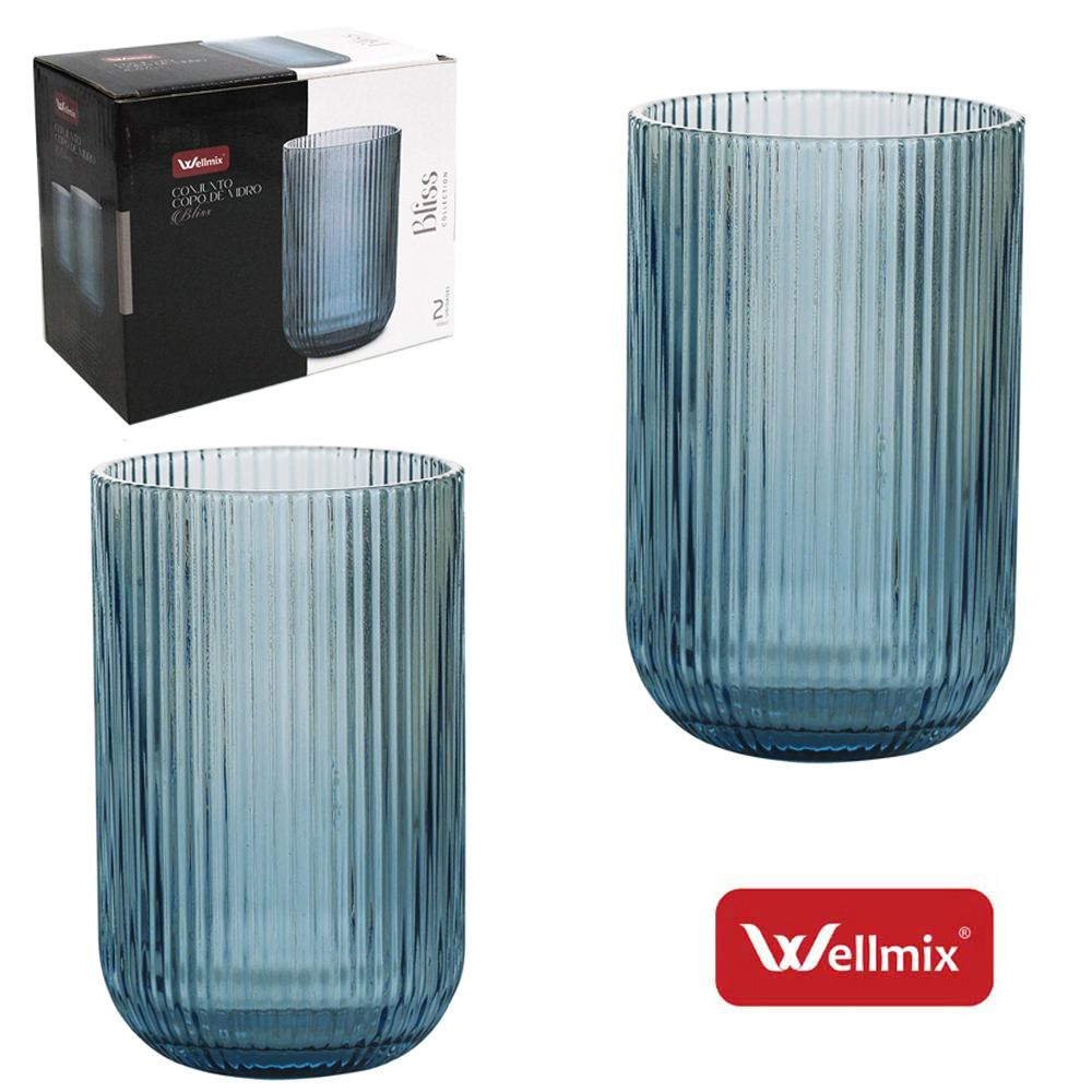 JOGO DE COPO DE VIDRO PREMIUM BLISS COLLECTION AZUL ESCURO COM 2 PECAS 450ML