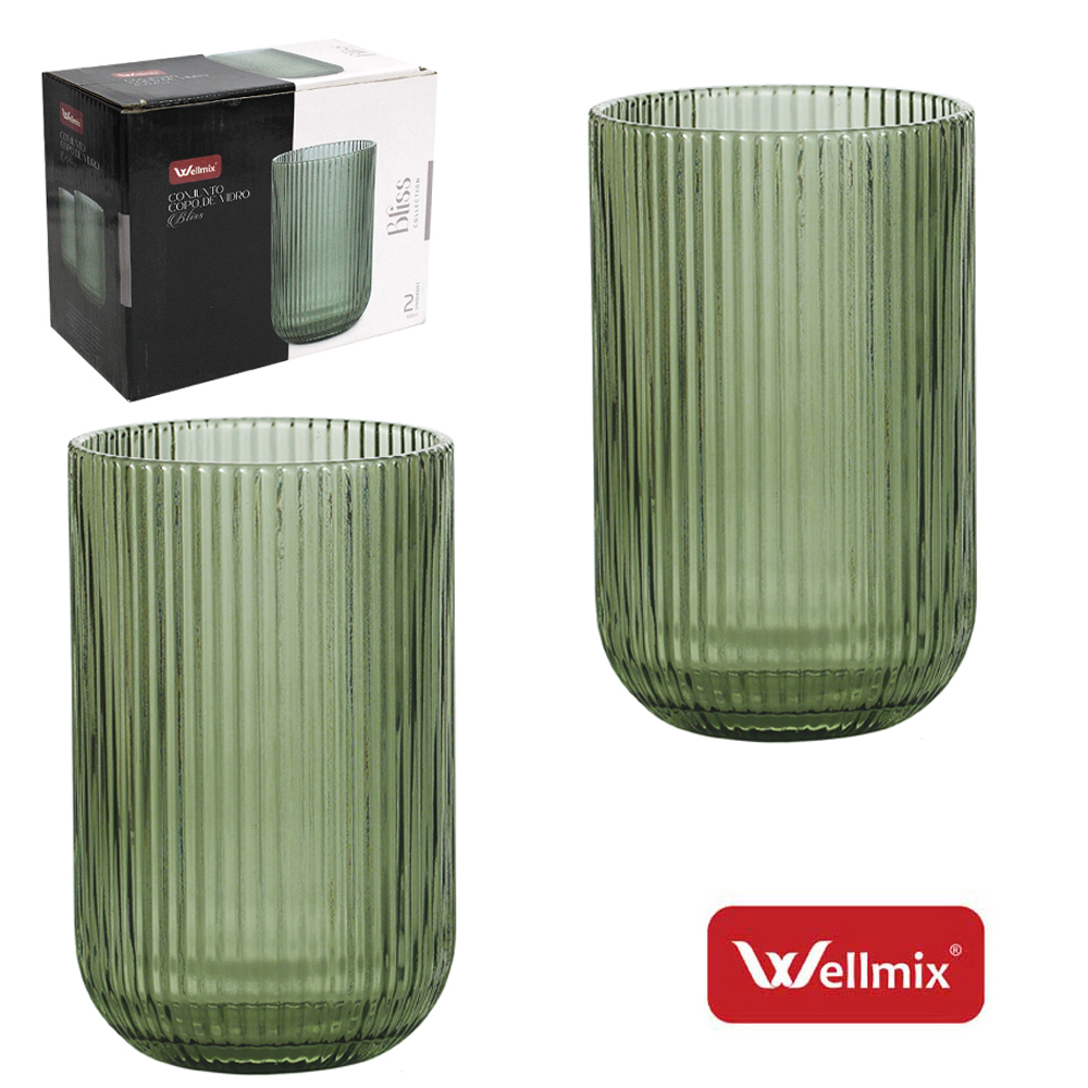 JOGO DE COPO DE VIDRO PREMIUM BLISS COLLECTION VERDE ESCURO COM 2 PECAS 450ML