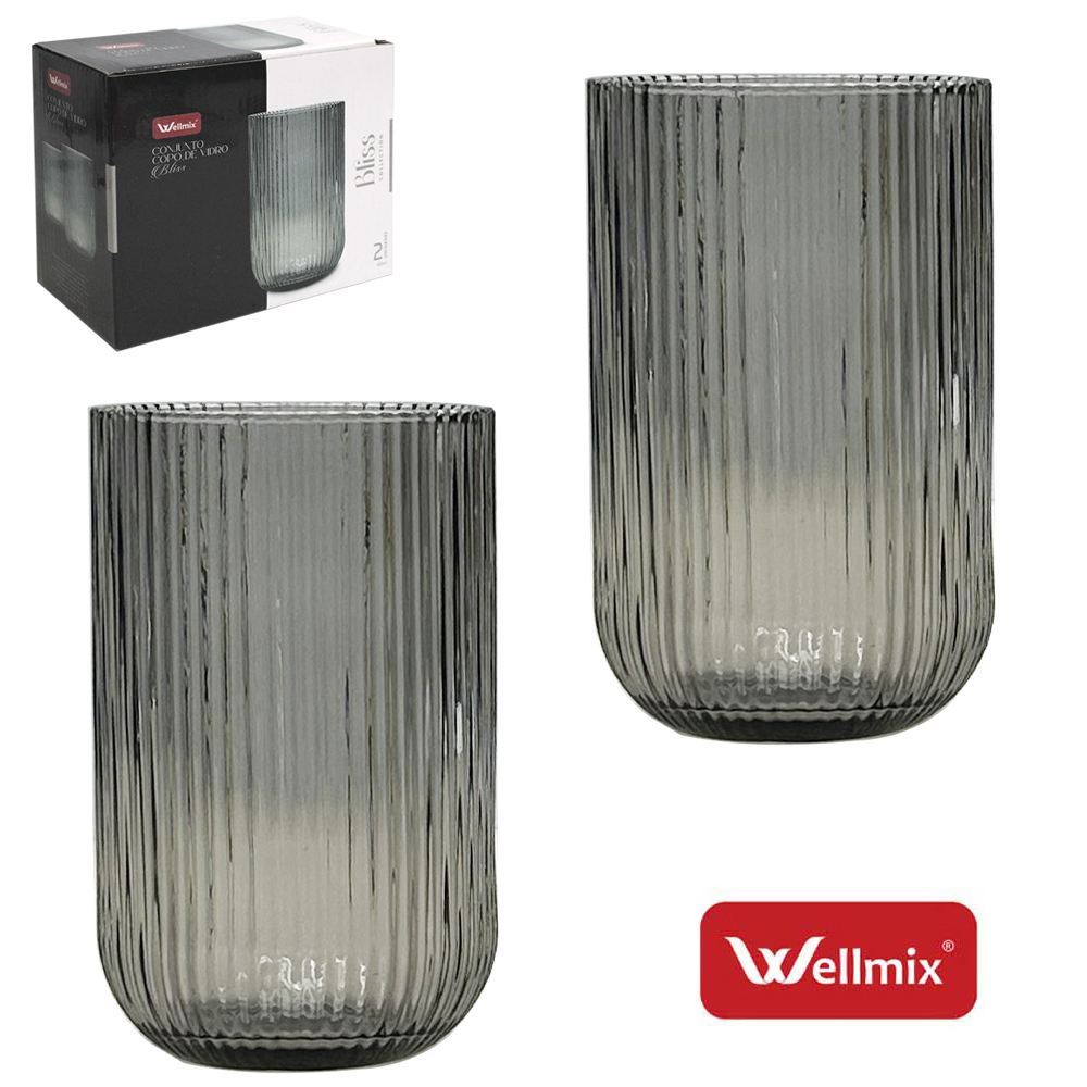 JOGO DE COPO DE VIDRO PREMIUM BLISS COLLECTION PRETO FUME COM 2 PECAS 450ML